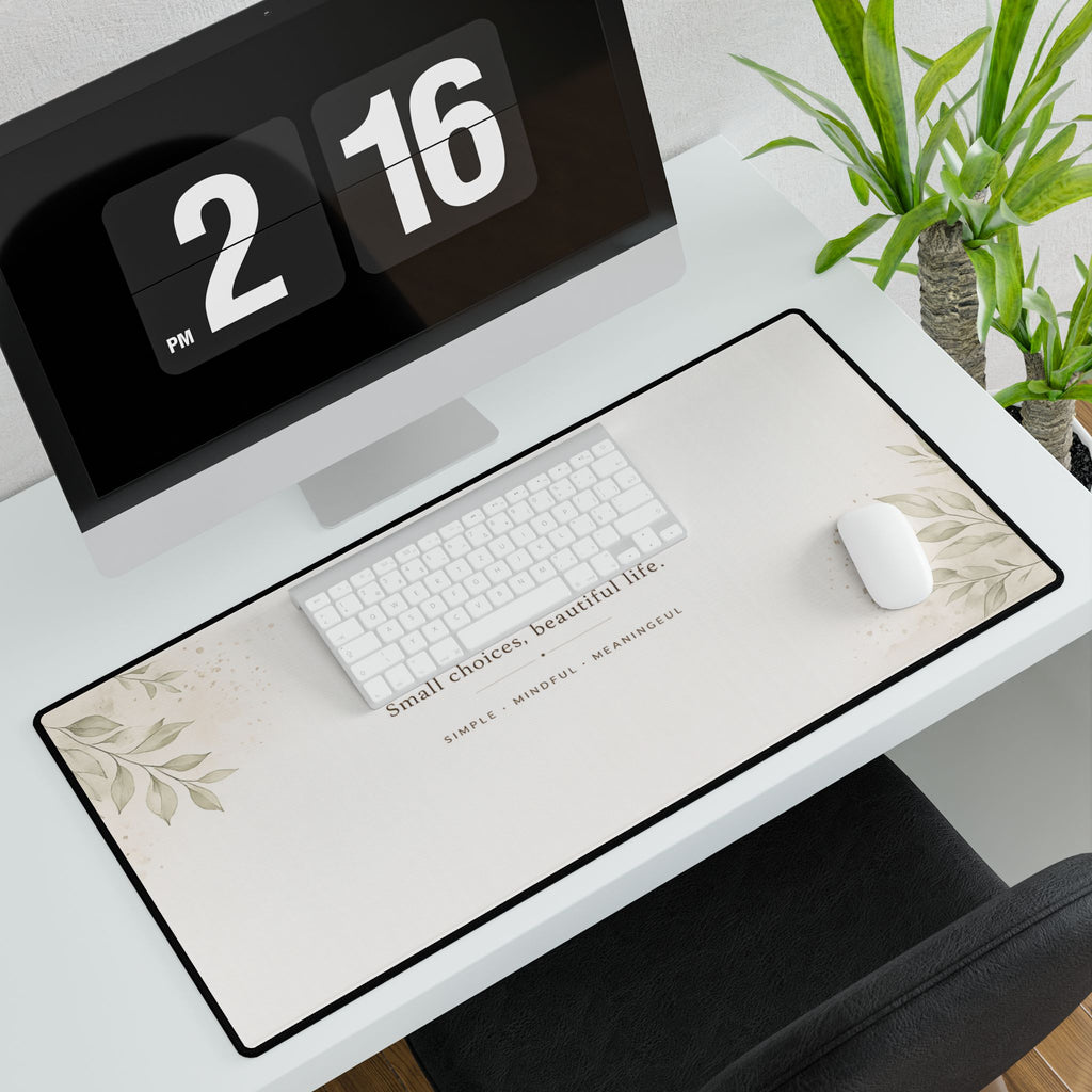 Floral Minimalist Desk Mat — "Small choices, beautiful life." Office Mouse Pad