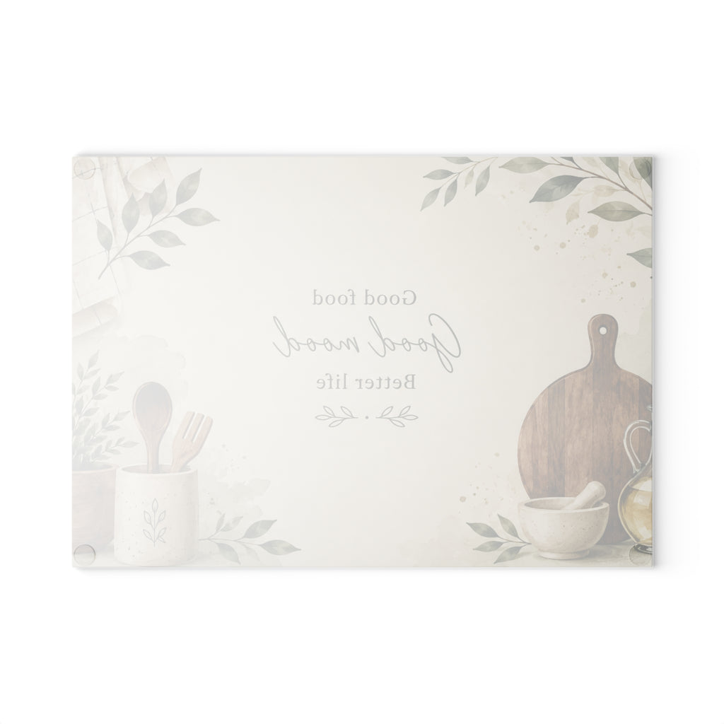 Glass Cutting Board - "Good food, Good mood" Kitchen Decor Cutting Board