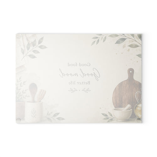 Glass Cutting Board - "Good food, Good mood" Kitchen Decor Cutting Board