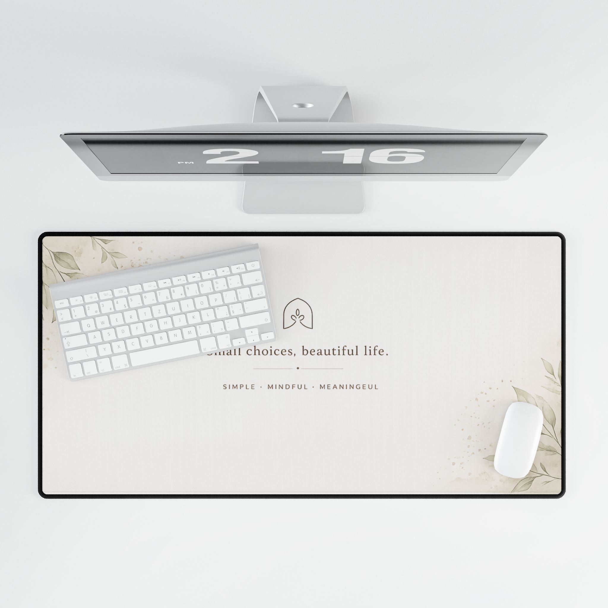Floral Minimalist Desk Mat — "Small choices, beautiful life." Office Mouse Pad